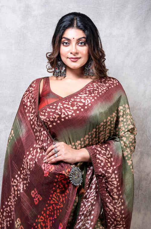 Morchari Pure Russian Silk Saree Digital Print - Multicolour - Distacart