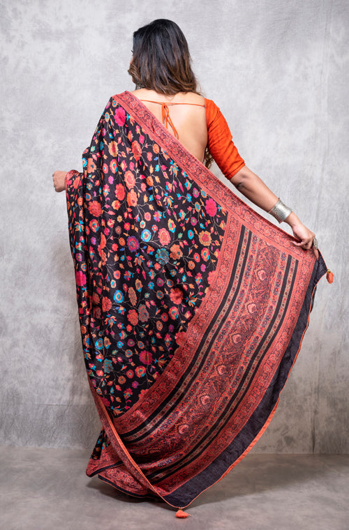 Morchari Pure Russian Silk Saree Digital Print - Multicolour - Distacart