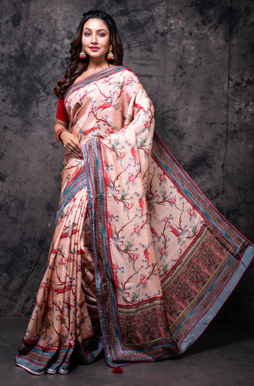Morchari Pure Russian Silk Saree Digital Print - Multicolour - Distacart