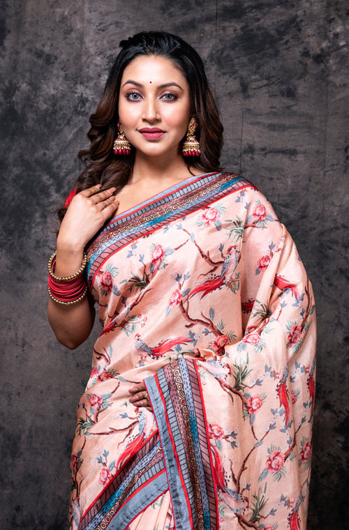 Morchari Pure Russian Silk Saree Digital Print - Multicolour - Distacart
