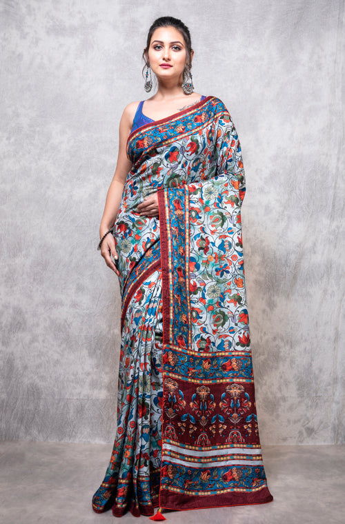 Morchari Pure Dola Silk Saree Digital Print - Multicolour - Distacart
