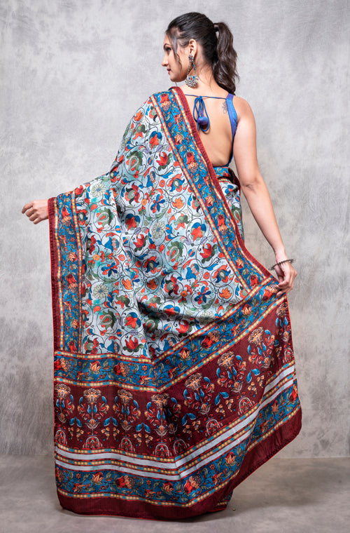 Morchari Pure Dola Silk Saree Digital Print - Multicolour - Distacart