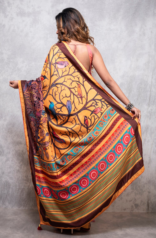 Morchari Pure Dola Silk Saree Digital Print - Multicolour - Distacart
