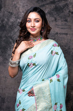 Thumbnail for Morchari Fancy Embroidery Saree - Light Blue - Distacart