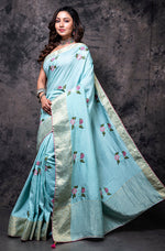 Thumbnail for Morchari Fancy Embroidery Saree - Light Blue - Distacart