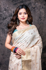 Thumbnail for Morchari Fancy Embroidery Saree - Cream - Distacart