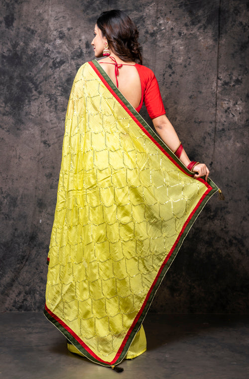 Morchari Fancy Embroidery Saree - Yellow - Distacart
