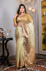 Thumbnail for Morchari Organza Heavy Zari Saree - Green - Distacart