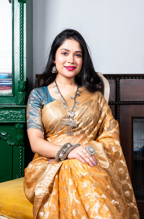 Morchari Organza Heavy Zari Saree - Yellow - Distacart