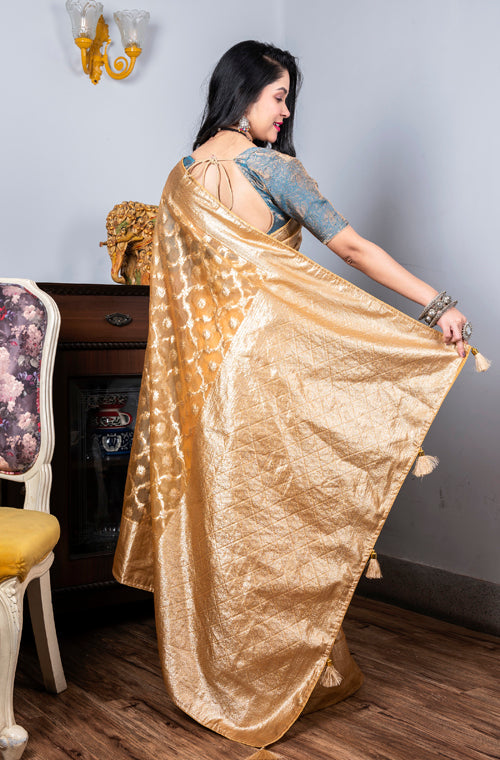 Morchari Organza Heavy Zari Saree - Yellow - Distacart