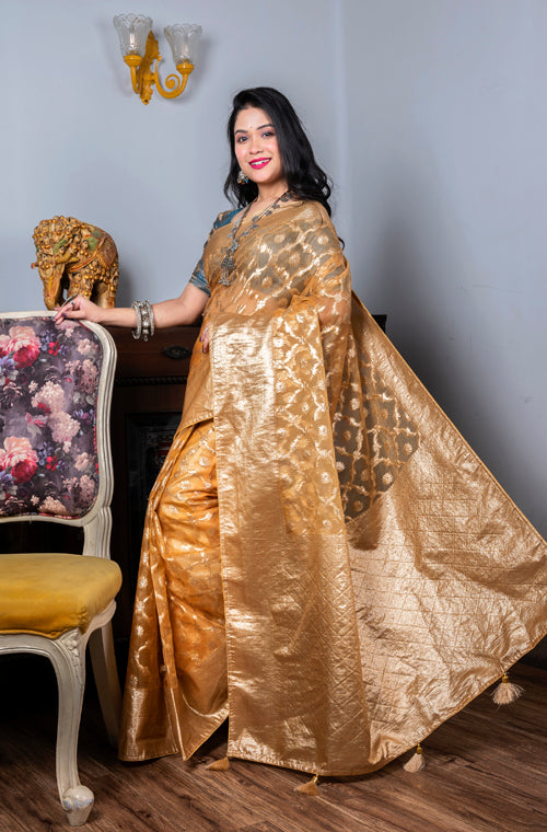 Morchari Organza Heavy Zari Saree - Yellow - Distacart