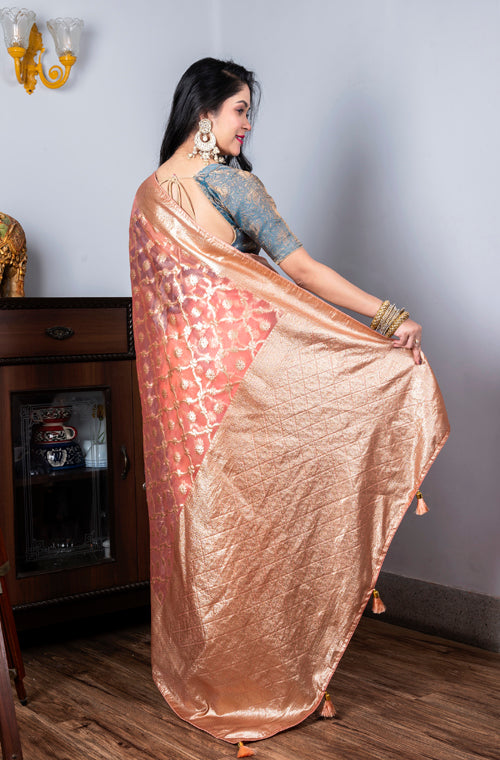 Morchari Organza Heavy Zari Saree - Pink - Distacart