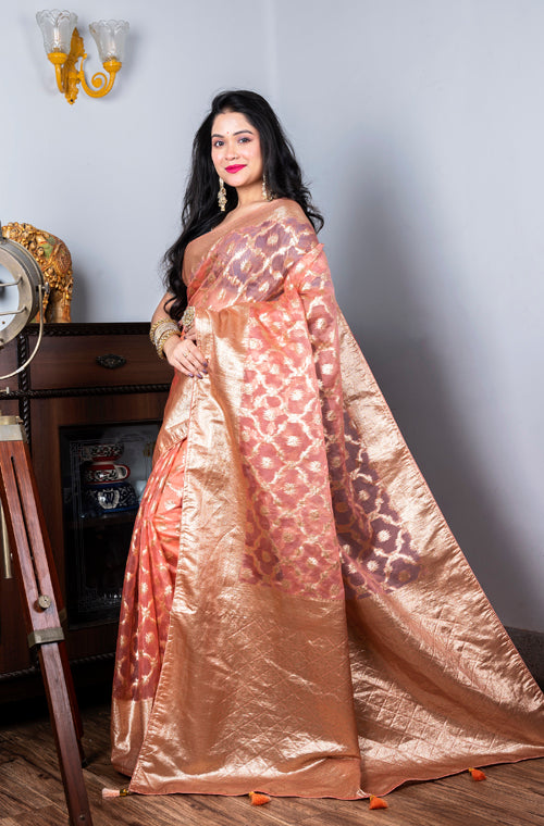 Morchari Organza Heavy Zari Saree - Pink - Distacart