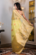 Thumbnail for Morchari Organza Heavy Zari Saree - Green - Distacart