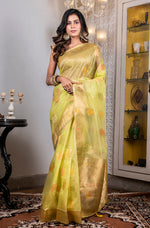 Thumbnail for Morchari Organza Heavy Zari Saree - Green - Distacart