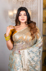 Thumbnail for Morchari Organza Heavy Zari Saree - Light Blue - Distacart
