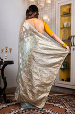 Thumbnail for Morchari Organza Heavy Zari Saree - Light Blue - Distacart