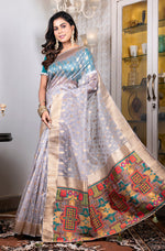 Thumbnail for Morchari Organza Heavy Zari Saree - Grey - Distacart