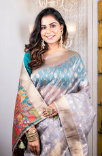 Thumbnail for Morchari Organza Heavy Zari Saree - Grey - Distacart