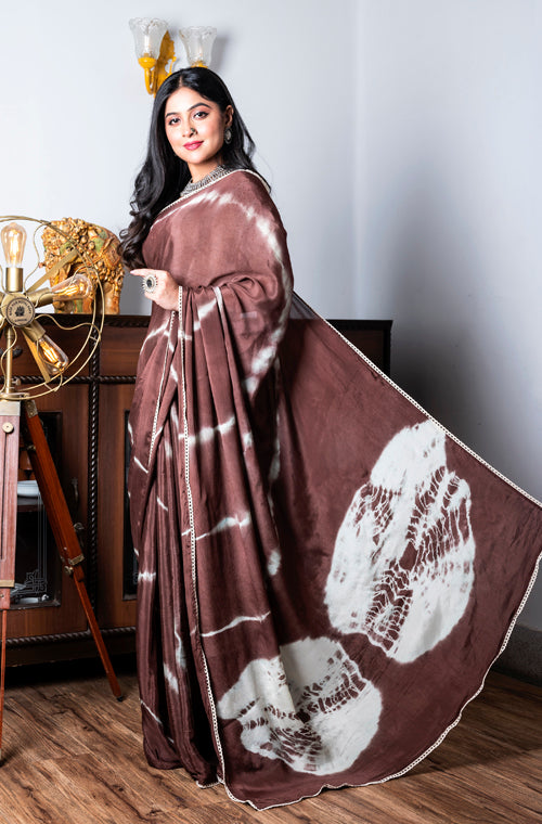 Morchari Chiffon Saree (Tie & Dye) - Brown - Distacart