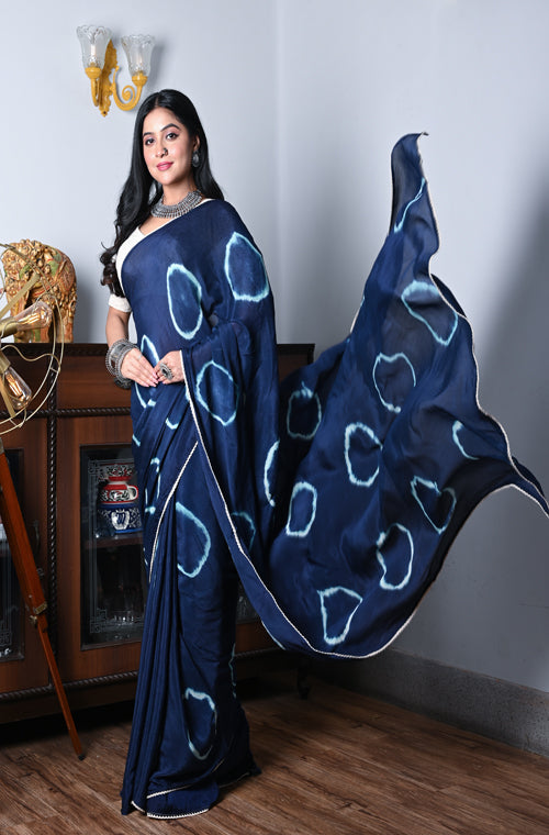Morchari Chiffon Saree (Tie & Dye) - Blue - Distacart