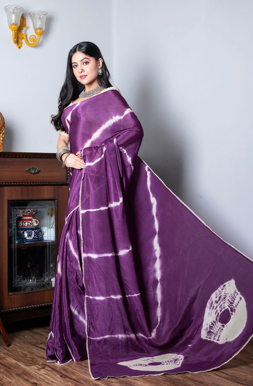 Morchari Chiffon Saree (Tie & Dye) - Purple - Distacart