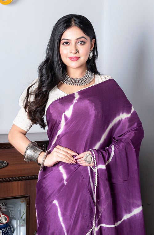 Morchari Chiffon Saree (Tie & Dye) - Purple - Distacart