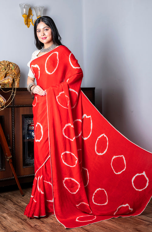 Morchari Chiffon Saree (Tie & Dye) - Red - Distacart