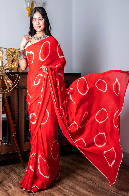 Morchari Chiffon Saree (Tie & Dye) - Red - Distacart