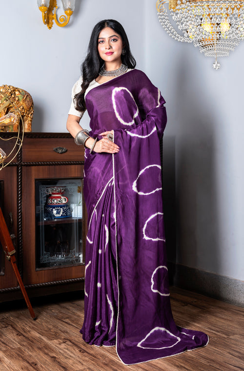 Morchari Chiffon Saree (Tie & Dye) - Purple - Distacart