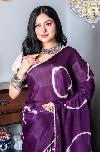 Morchari Chiffon Saree (Tie & Dye) - Purple - Distacart