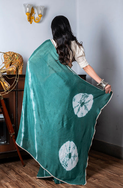 Morchari Chiffon Saree (Tie & Dye) - Green - Distacart