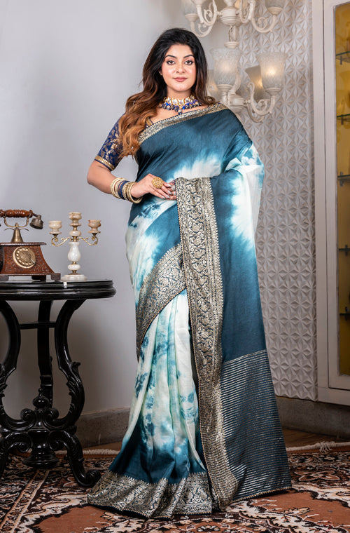 Morchari Pure Dola Saree (Marble Dye) - Grey - Distacart