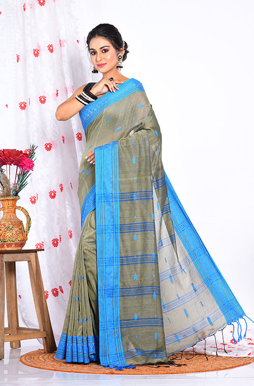 Morchari Cotton Handloom Saree - Grey - Distacart