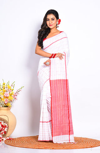 Morchari Cotton Handloom Linin Saree - Multicolour - Distacart