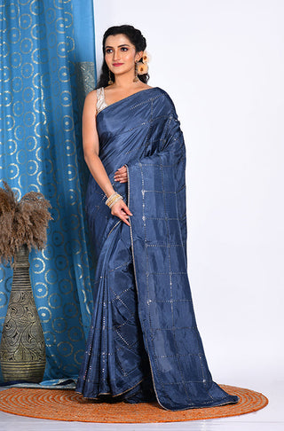 Morchari Heavy Embroidery Saree - Grey - Distacart