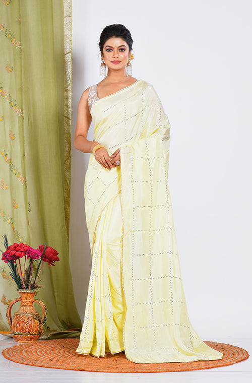 Morchari Heavy Embroidery Saree - Yellow - Distacart