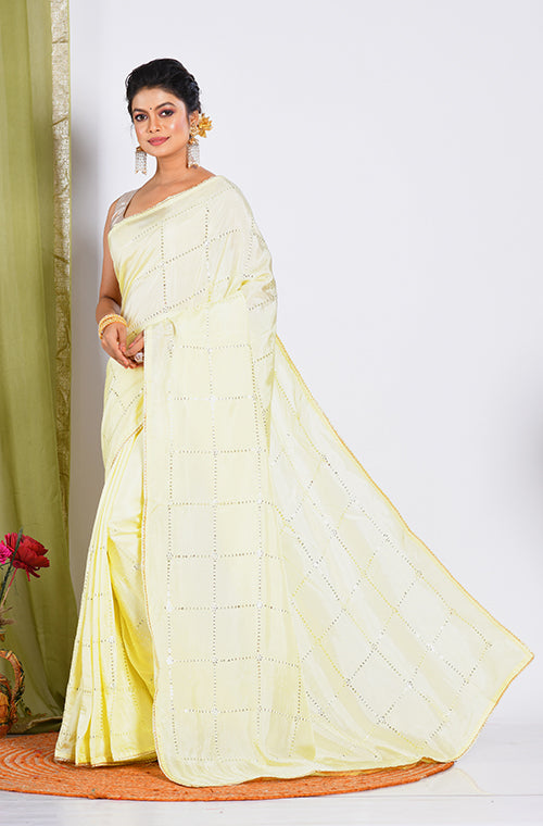 Morchari Heavy Embroidery Saree - Yellow - Distacart