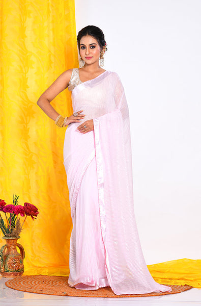 Morchari Heavy Embroidery Saree - Pink - Distacart