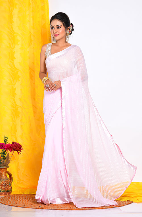 Morchari Heavy Embroidery Saree - Pink - Distacart
