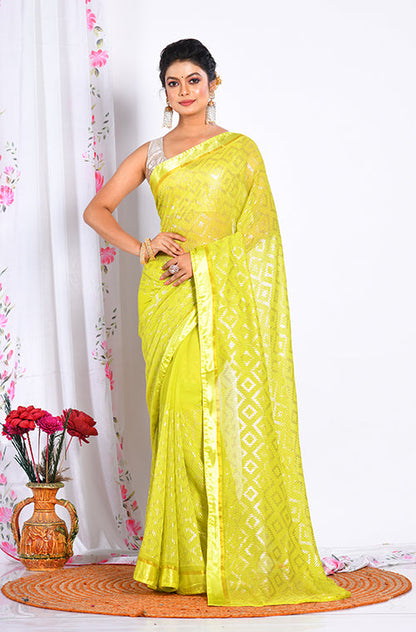 Morchari Heavy Embroidery Saree - Light Green - Distacart