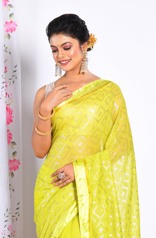 Morchari Heavy Embroidery Saree - Light Green - Distacart