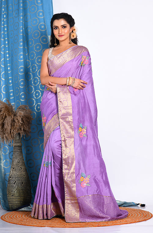 Morchari Heavy Embroidery Saree - Purple - Distacart