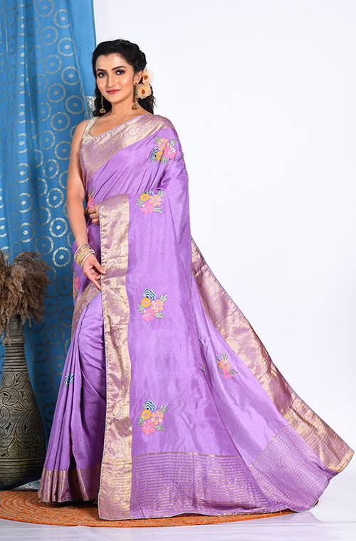 Morchari Heavy Embroidery Saree - Purple - Distacart