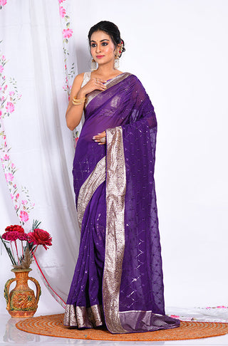 Morchari Heavy Embroidery Saree - Purple