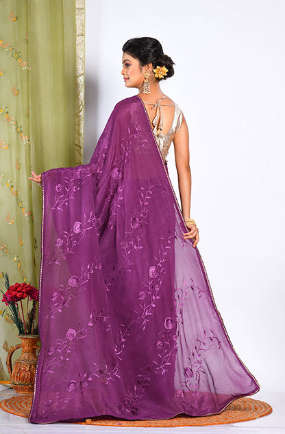 Morchari Heavy Embroidery Saree - Purple - Distacart