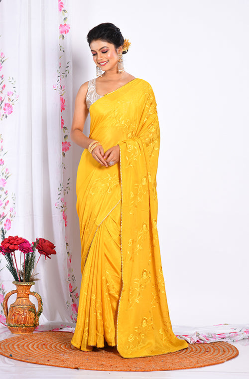 Morchari Heavy Embroidery Saree - Musterd - Distacart