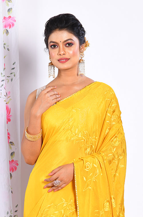 Morchari Heavy Embroidery Saree - Musterd - Distacart
