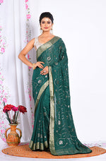 Thumbnail for Morchari Heavy Embroidery Saree - Green - Distacart