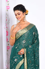 Thumbnail for Morchari Heavy Embroidery Saree - Green - Distacart